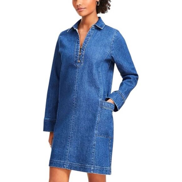 LOFT Dark Blue Collared Denim Mini Dress - Picture 1 of 9